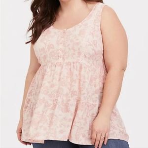 NWT Torrid Pink Blush Floral Challis Babydoll Tank Shirt Plus Size: 00X (10)